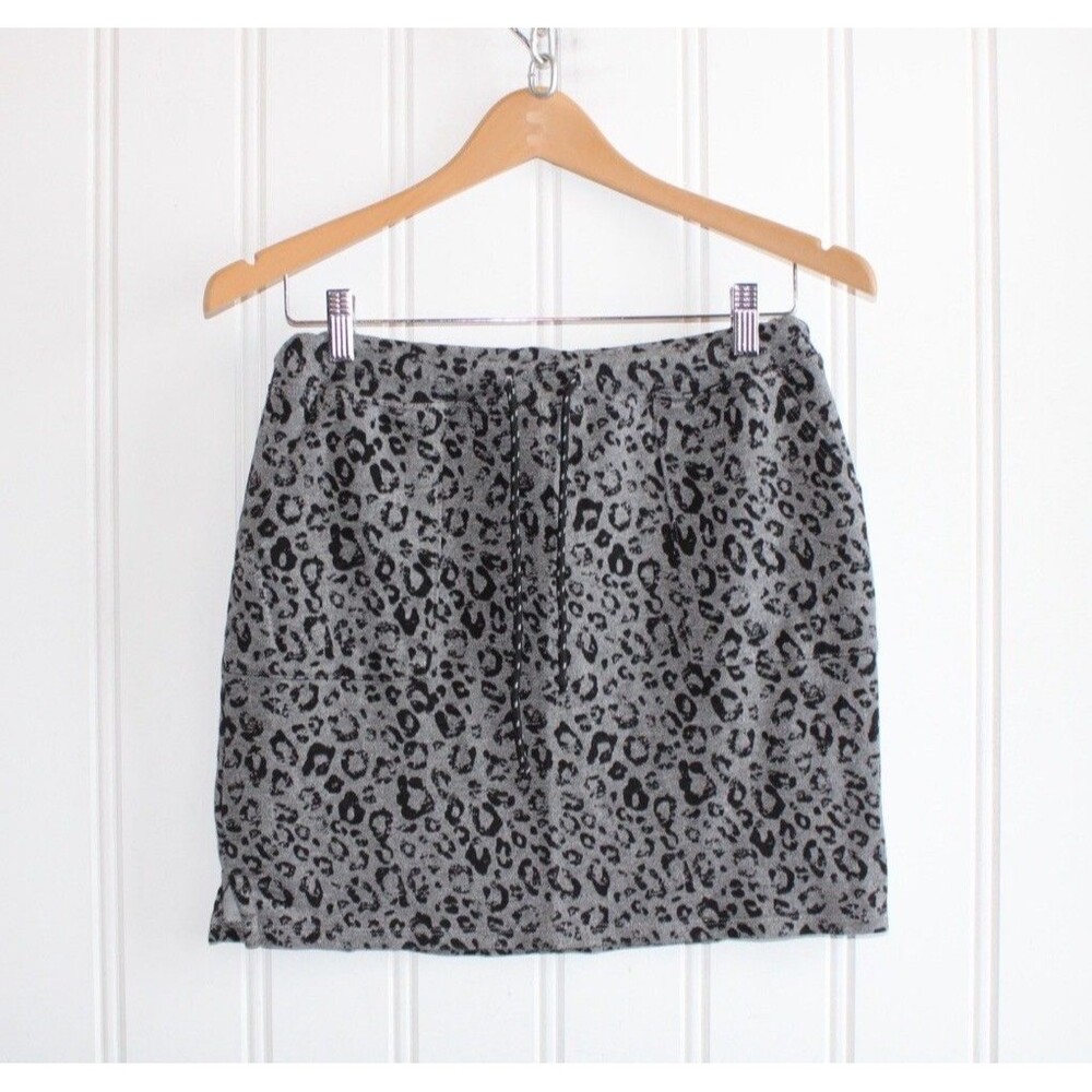 Sundry Leopard Print Saturday Skirt Heather Gray Pocketed‎ Comfy Made USA Size 2